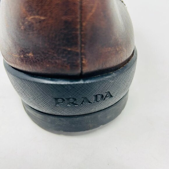 Prada Brown Sneakers with Distressed Leather and Rugged Sole - Picture 9 of 13